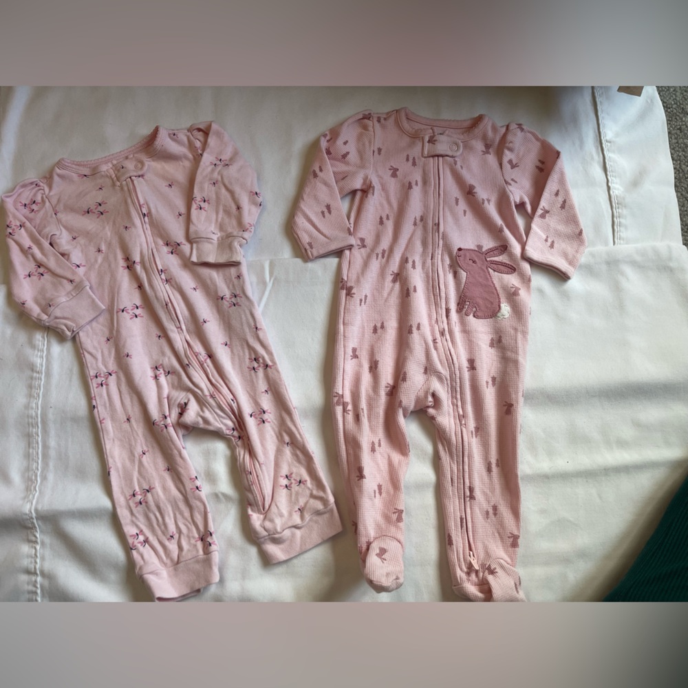 Carters Pink Bunny /Dragonfly Print Kids One Piece PJs